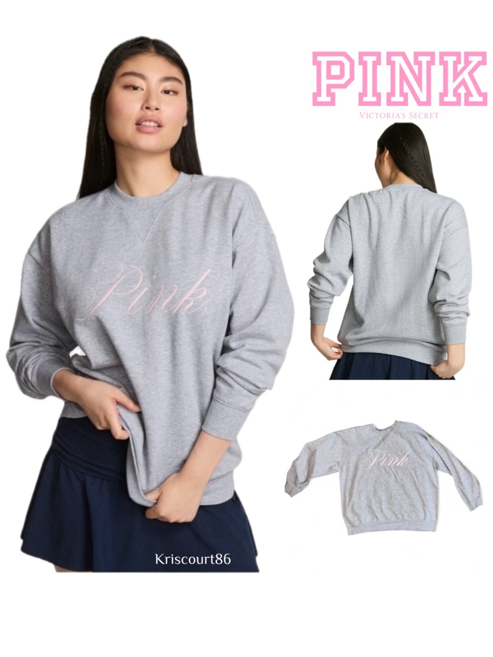 VSPINK Grey Sweatshirt with Pink Embroidery NEW WITH TAGS